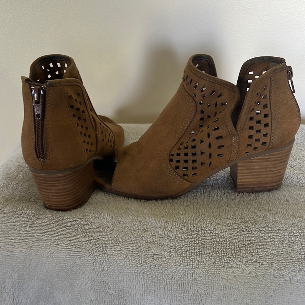 Women’s size 6.5 open toe, boot style heel by Sofft